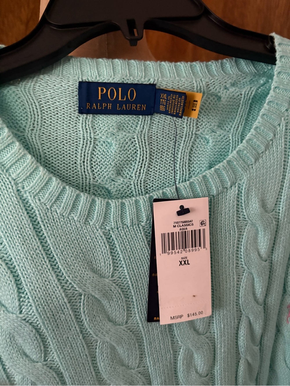 NEW POLO RALPH LAUREN sz XXL Mint Green Cable Knit Sweater Long Sleeve - Picture 2 of 6
